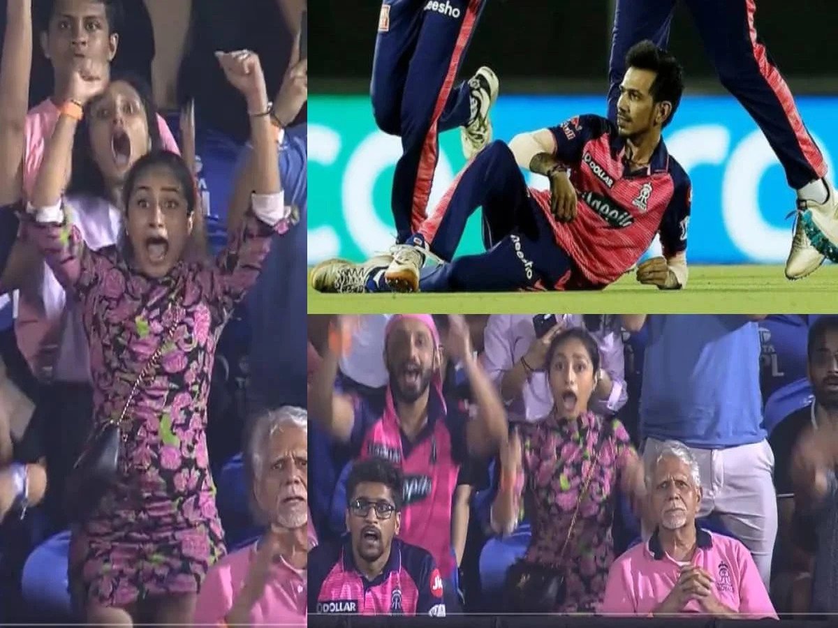 युजवेंद्र चहल की हैट्रिक होते ही स्टेडियम में खुशी से झूमने लगी उनकी पत्नी धनश्री