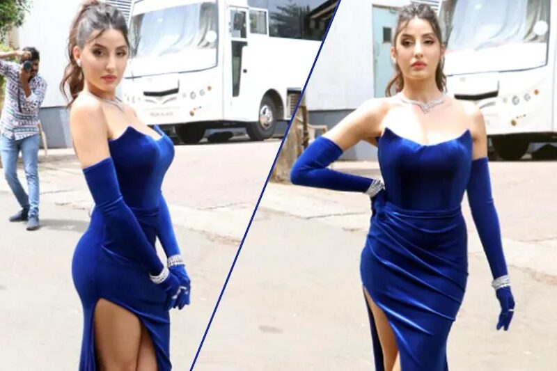 Nora Fatehi ने रॉयल ब्लू ऑफ शोल्डर गॉउन में ढ़ाया कहर, लोगों ने कहा- स्वच्छ भारत अभियान