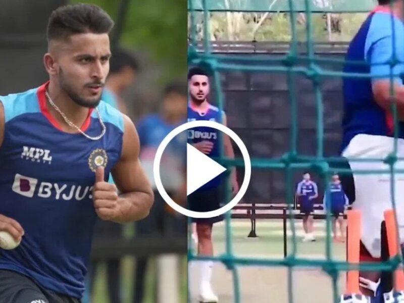VIDEO: उमरान मलिक ने अपनी रफ़्तार से तोड़ा कप्तान ऋषभ पंत का बल्ला, 163.7 की रफ़्तार से की गेंदबाज़ी
