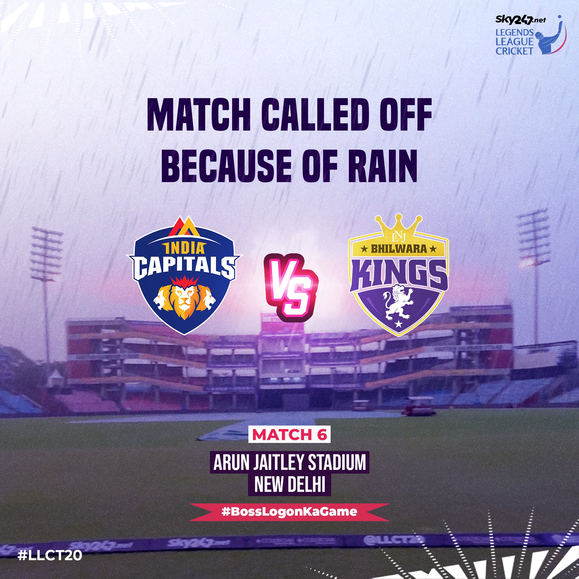 LLC 2022 IND CAP vs BK: इंडिया कैपिटल्स और भीलवाड़ा किंग्स के बीच मैच में दिल्ली की बारिश बनी विलन, फैंस की उमीदों पर फिर पानी