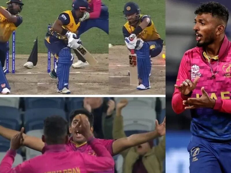 यूएई के कार्तिक मयप्पन ने श्रीलंका के परखचे उड़ाते हुए टी20 वर्ल्ड कप 2022 की ली पहली हैट्रिक, वायरल हुआ धमाकेदार वीडियो