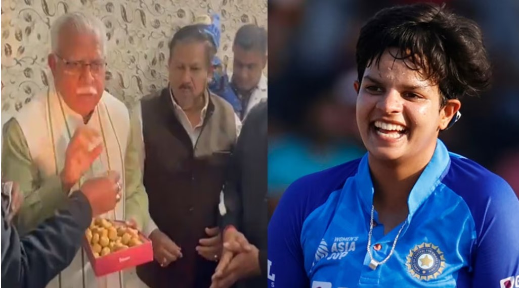 भारतीय टीम के अंडर-19 महिला टी20 वर्ल्ड कप खिताब जीतने के बाद शेफाली वर्मा के घर पहुंचे हरियाणा के मुख्यमंत्री